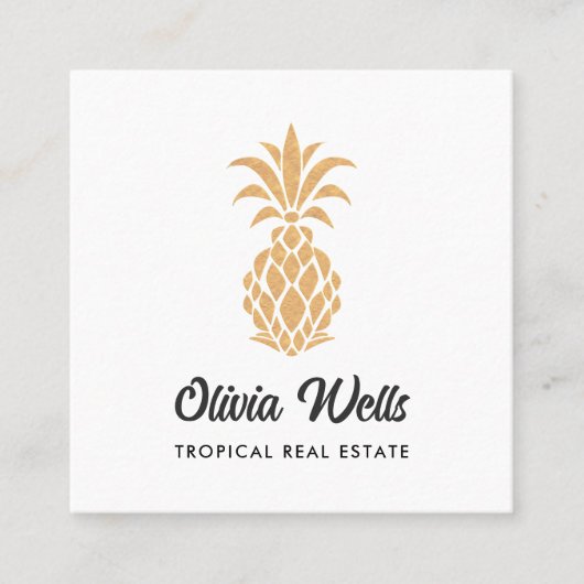 熱帯パイナップルホワイトおよび金ゴールドコールカード スクエア名刺