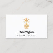 熱帯パイナップルホワイトおよび金ゴールド名刺 名刺 (正面)