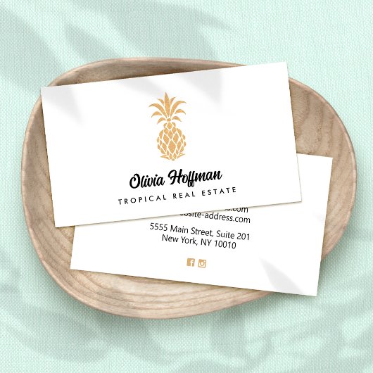 熱帯パイナップルホワイトおよび金ゴールド名刺 名刺