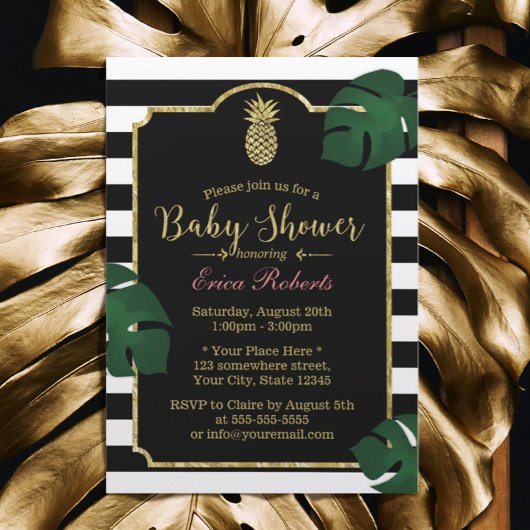 熱帯パイナップルモダンハワイアンベビーシャワー 招待状