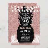 熱帯パイナップルモダンバラ金ゴールド誕生日 招待状 (正面/裏面)