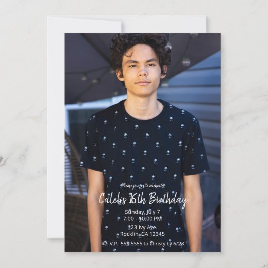 熱帯パイナップルモダンフォトバースデーパーティー 招待状 (正面)