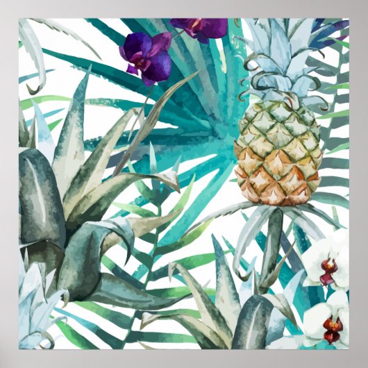 熱帯パイナップルモダン自然の緑かわいい ポスター (正面)