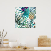 熱帯パイナップルモダン自然の緑かわいい ポスター (キッチン)