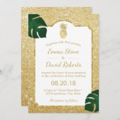 熱帯パイナップルモダン金ゴールド結婚グリッター 招待状 (正面/裏面)
