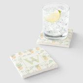 熱帯パイナップルモノグラム名 ストーンコースター (横)