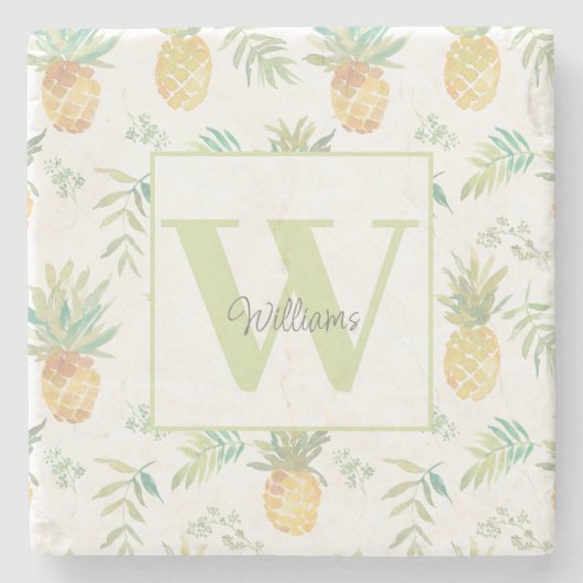 熱帯パイナップルモノグラム名 ストーンコースター (正面)