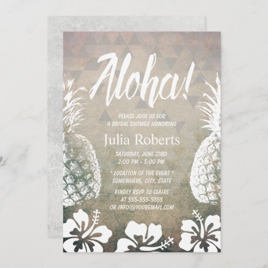 熱帯パイナップル幾何学ビーチブライダルシャワー 招待状 (正面/裏面)