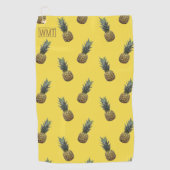 熱帯パイナップル果実のパターン黄色のモノグラム ゴルフタオル (正面)