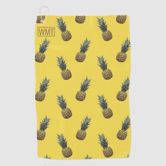 熱帯パイナップル果実のパターン黄色のモノグラム ゴルフタオル (正面)
