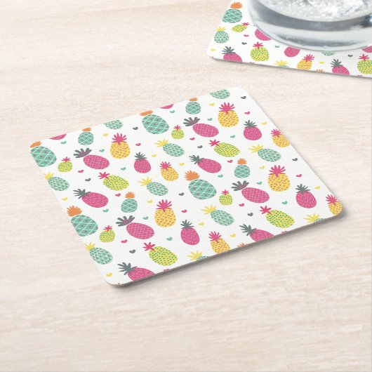 熱帯パイナップル模様 スクエアペーパーコースター (アングル)