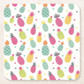 熱帯パイナップル模様 スクエアペーパーコースター (正面)