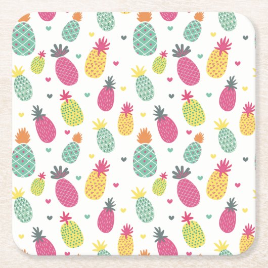 熱帯パイナップル模様 スクエアペーパーコースター (正面)