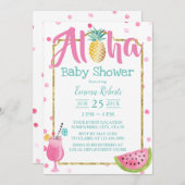 熱帯パイナップル水カラービーチベビーシャワー 招待状 (正面/裏面)