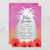 熱帯パイナップル水カラーフローラベビーシャワー 招待状 (正面/裏面)