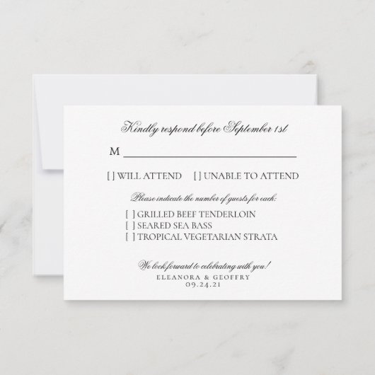 熱帯パイナップル水結婚色のメニュー選択 出欠カード (裏面)