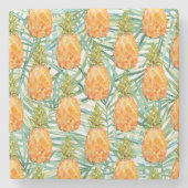 熱帯パイナップル水色 ストーンコースター (正面)