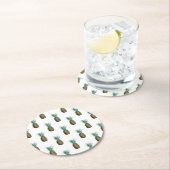 熱帯パイナップル水色 ラウンドペーパーコースター (インサイチュ)