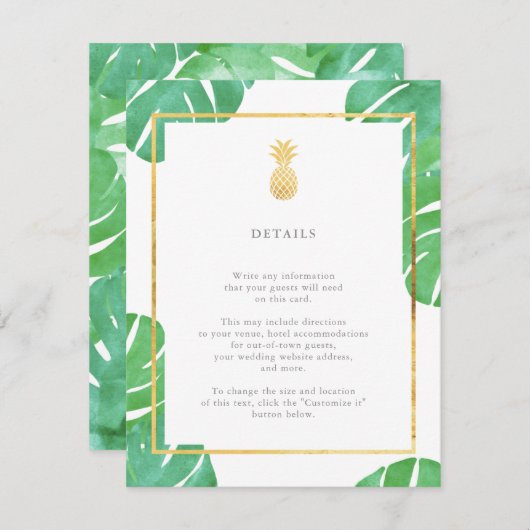 熱帯パイナップル結婚金ゴールドの挿入カード エンクロージャーカード (正面/裏面)