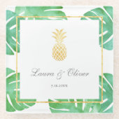 熱帯パイナップル結婚金ゴールド ガラスコースター (正面)