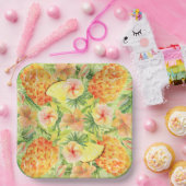 熱帯パイナップル花が緑 ペーパープレート (パーティー)