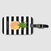 熱帯パイナップル装飾の白黒のストライプ ラゲッジタグ (正面横)