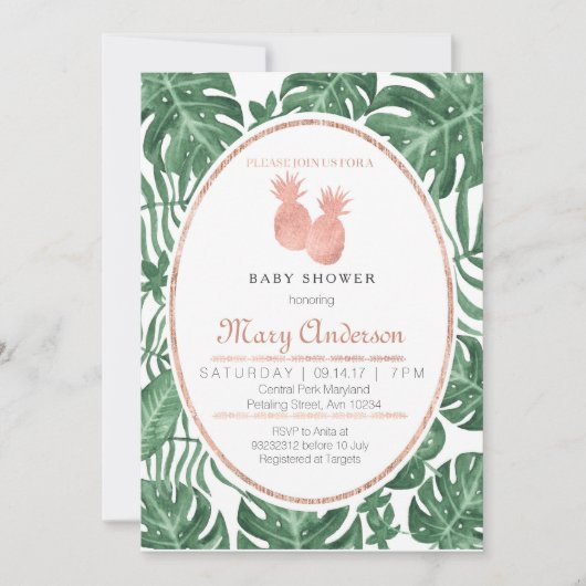 熱帯パイナップル赤ちゃんシャワーの招待状 招待状 (正面)