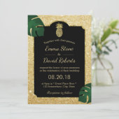 熱帯パイナップル金ゴールドグリッター結婚ハワイアン 招待状 (スタンド正面)