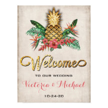 熱帯パイナップル金ゴールド結婚グリッター徴候