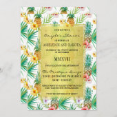 熱帯パイナップル&ハイビスカスカップルのシャワー 招待状 (正面/裏面)