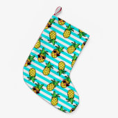 熱帯パイナップル：レトロサングラスパターン。 スモールクリスマスストッキング (正面 (吊り時))