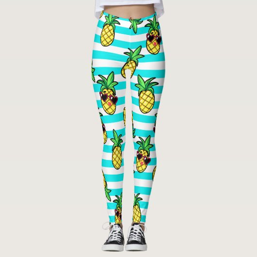 熱帯パイナップル：レトロサングラスパターン。 レギンス (正面)