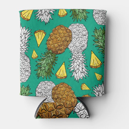 熱帯パイナップル：緑のヴィンテージ。 缶クーラー (正面)