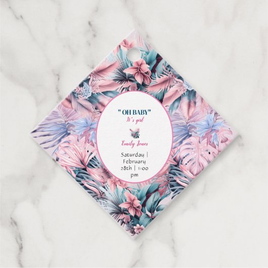 熱帯パステルモダンピンクブルーoh赤ちゃんシャワー フェイバータグ (正面)