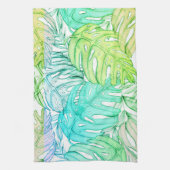 熱帯パステルモンステラ葉水の色パターン キッチンタオル (縦)