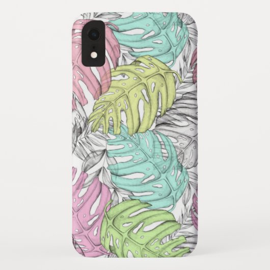 熱帯パステルモンステラ葉水の色パターン Case-Mate iPhoneケース (裏面)