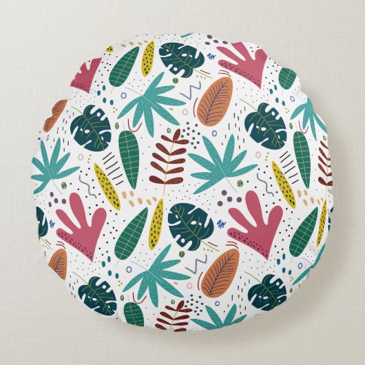 熱帯パターン離れカラフル ラウンドクッション (正面)