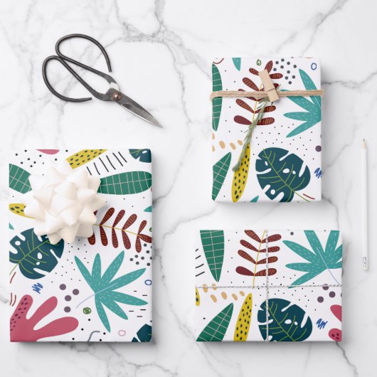 熱帯パターン離れカラフル ラッピングペーパーシート (正面)