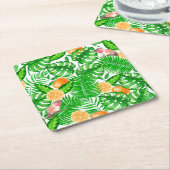 熱帯パターン、ハミングバードII スクエアペーパーコースター (アングル)