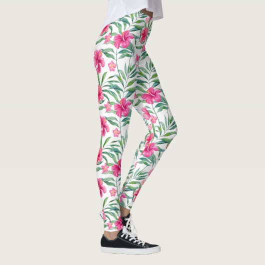 熱帯パター離れンのピンクのハイビスカス レギンス (右)