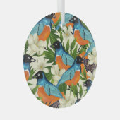 熱帯パパイヤと鳥のパターン。 ガラスオーナメント (正面右)