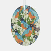熱帯パパイヤと鳥のパターン。 ガラスオーナメント (正面左)
