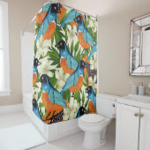 熱帯パパイヤと鳥のパターン。 シャワーカーテン (インサイチュ)