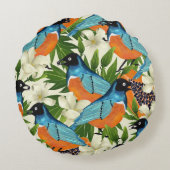 熱帯パパイヤと鳥のパターン。 ラウンドクッション (裏面)