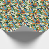 熱帯パパイヤと鳥のパターン。 ラッピングペーパー (角)