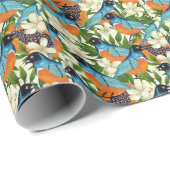 熱帯パパイヤと鳥のパターン。 ラッピングペーパー (ロールコーナー)