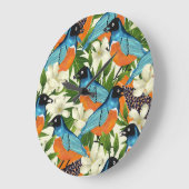 熱帯パパイヤと鳥のパターン。 ラージ壁時計 (傾斜)