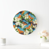 熱帯パパイヤと鳥のパターン。 ラージ壁時計 (ホーム)