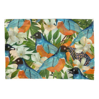 熱帯パパイヤと鳥のパターン。 枕カバー