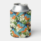 熱帯パパイヤと鳥のパターン。 缶クーラー (缶正面)